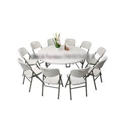 Round Folding Table 1.62M with 10 Chairs - White