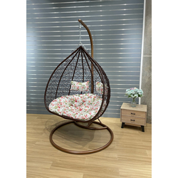Rattan Swing Chair (Double) - Brown w/ Floral Cushions