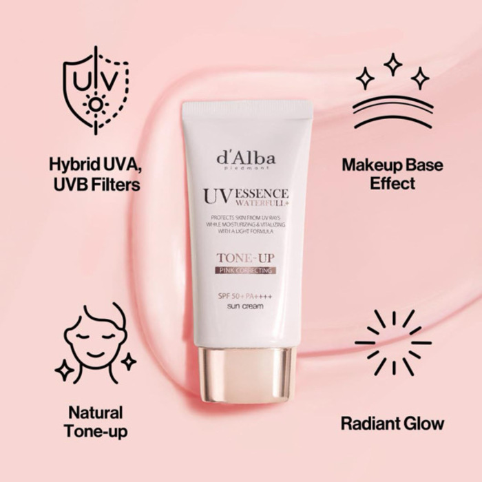 d'ALba UV Essence waterfull+ Tone-up pink correcting sun cream 