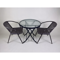Outdoor Glass Table & 2 Chairs Set - Brown 