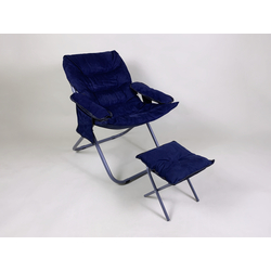 Foldable Cushioned Lounge Chair w/Footrest - Blue 