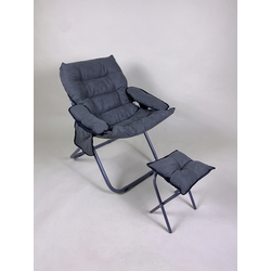 Foldable Cushioned Lounge Chair w/Footrest - Grey 