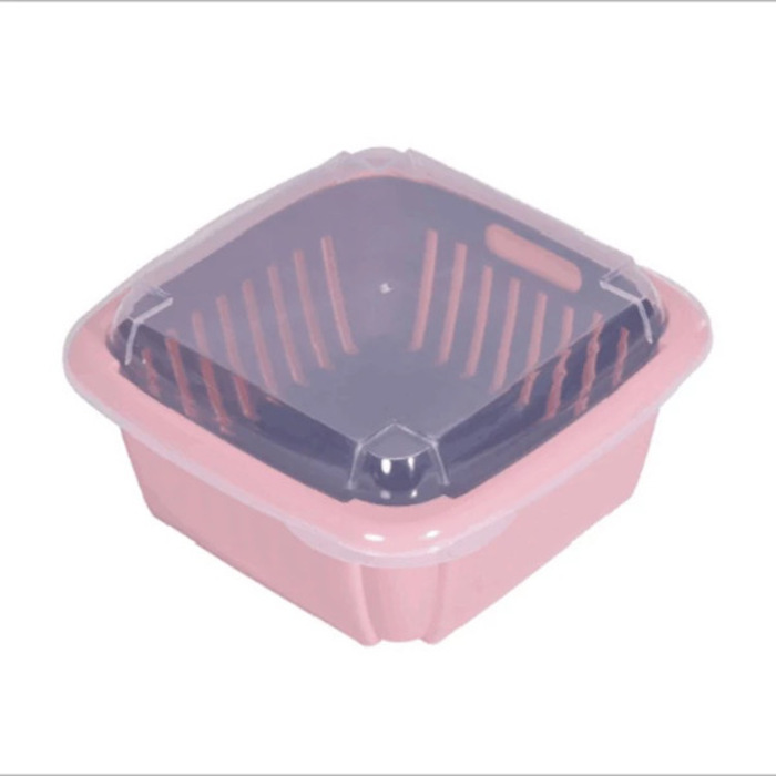 Double Layer Drain Basket Box with Lid - 3PCS