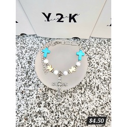 Pearl Cubic Zirconia Turquoise Cross Bracelet