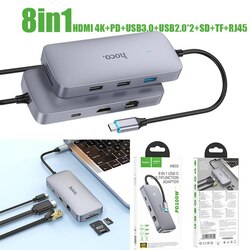  Converter Type-C to HDMI+VGA+PD+SD+TF+RJ45 Hoco HB32 HUB 8in1