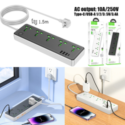 Power Strip Hoco AC13 5 Sockets 3USB 1 Type-C (3.4A) 9767