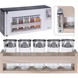 EXCELLENT HOUSEWARE 170000775 SPICE JAR 6PCS W WOODEN STAND