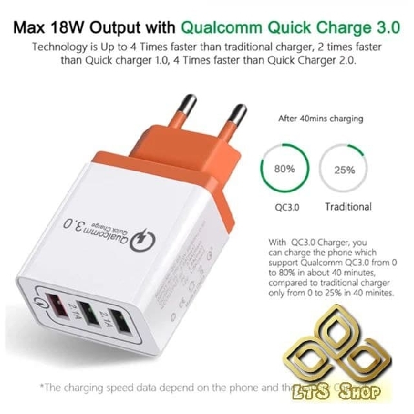  ឆ្នាំងសាក Quick Charge QC 3.0 មានរន្ធសាក 3