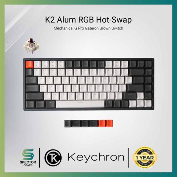 Keychron K2 (V2) Aluminum RGB Hot-Swappable Gateron G Pro Mechanical Brown Switch