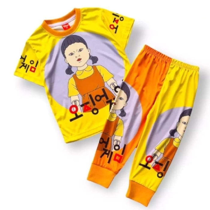 Squid Game Set - Short Sleeves T-Shirt with Long Pants - Yellow