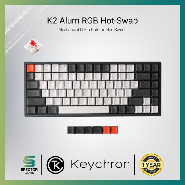 Keychron K2 (V2) Aluminum RGB Hot-Swappable Gateron G Pro Mechanical Red Switch