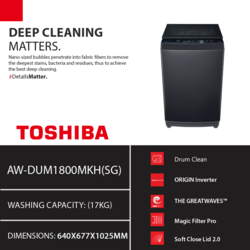 TOSHIBA Washing Machine 17KG AW-DUM1800MKH(SG)