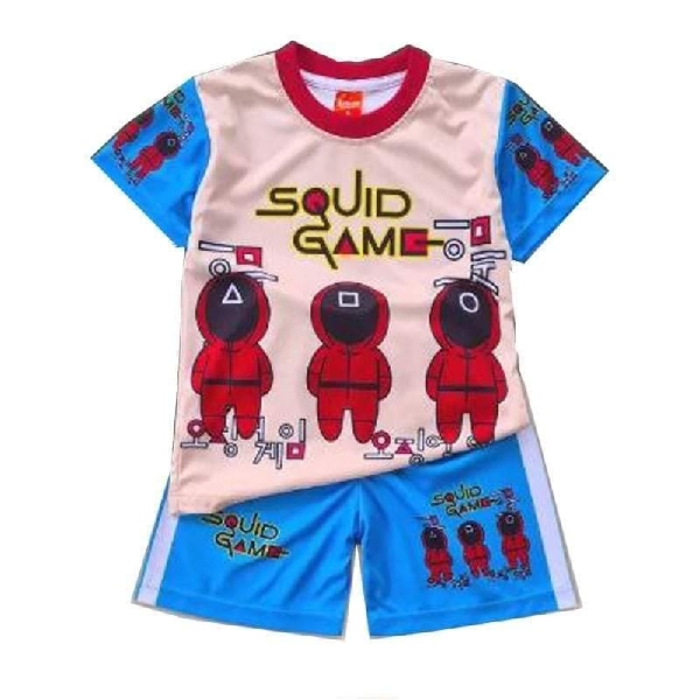 ឈុតខោអាវដៃខ្លីរូប Squid Game ពណ៌ខៀវ