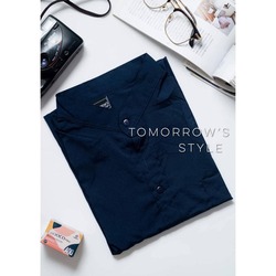 Short Sleeve Mandarin Collar Shirt #06 - Navy